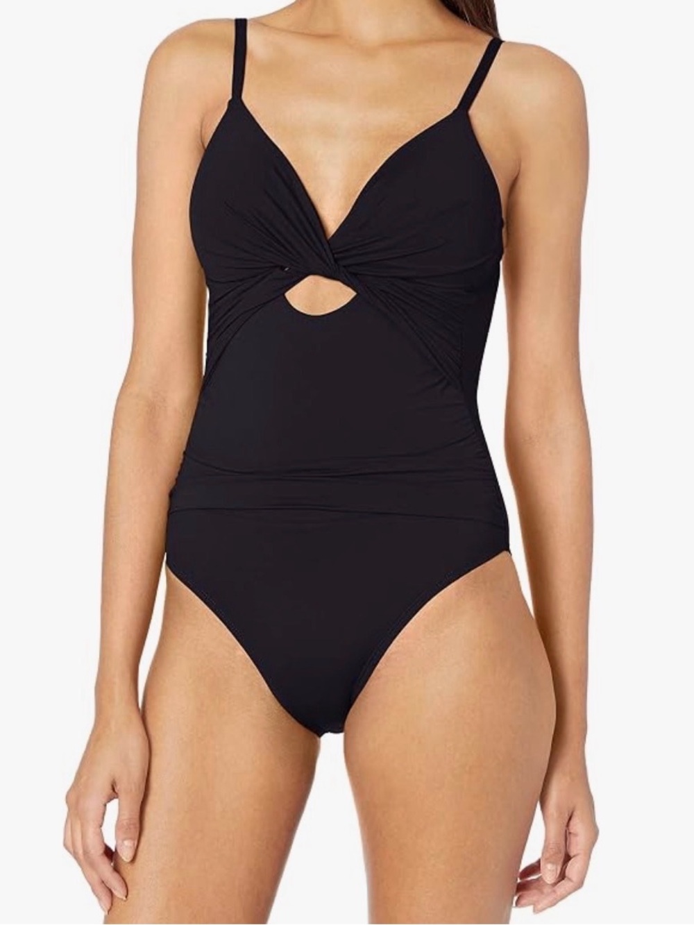 La Blanca Black Island Goddess Twist Front Keyhole One-Piece Swimsuit US 10